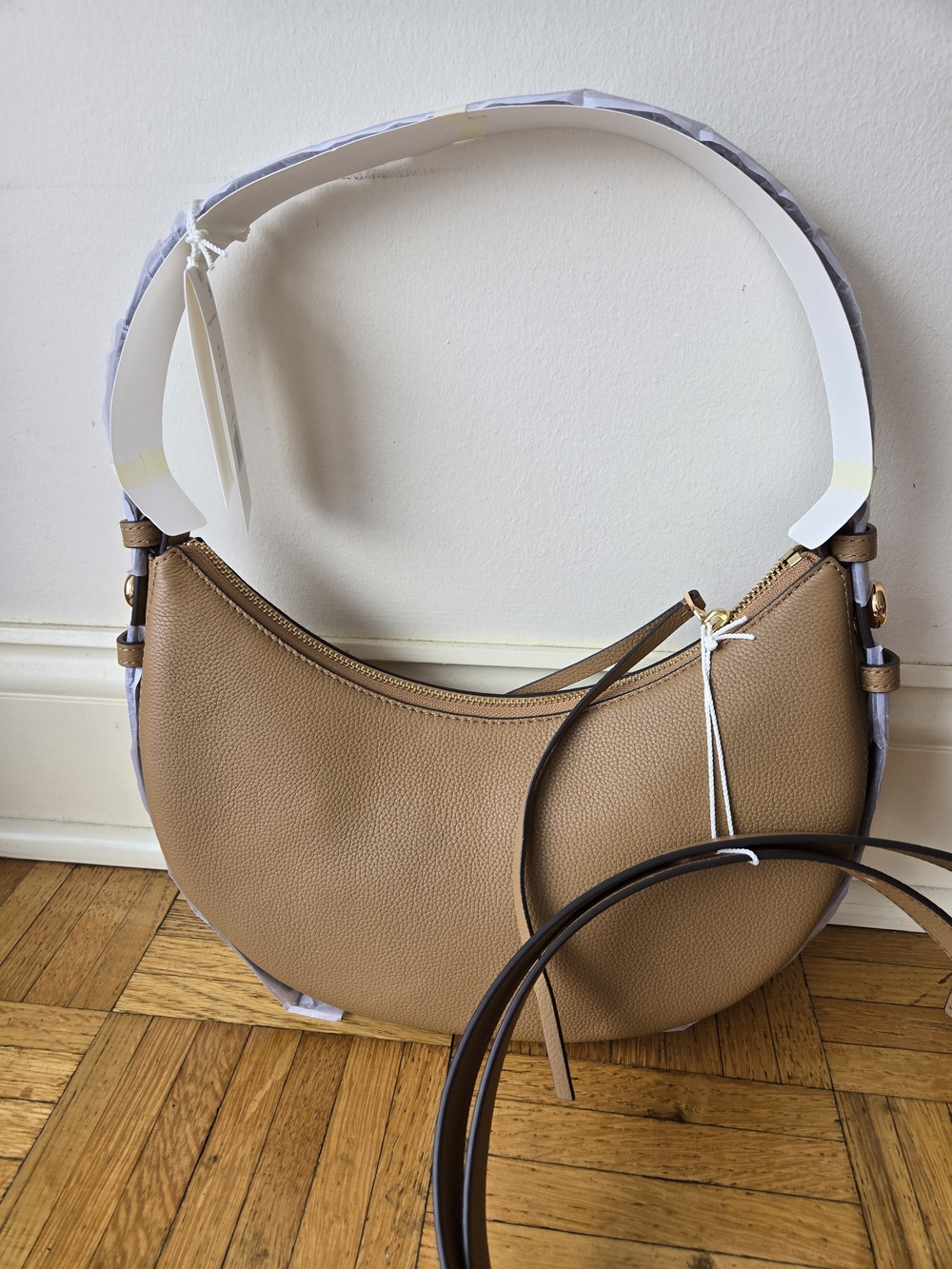 Brand New With Tags Tory Burch Romy Leather Crescent Shoulder Bag - Tan